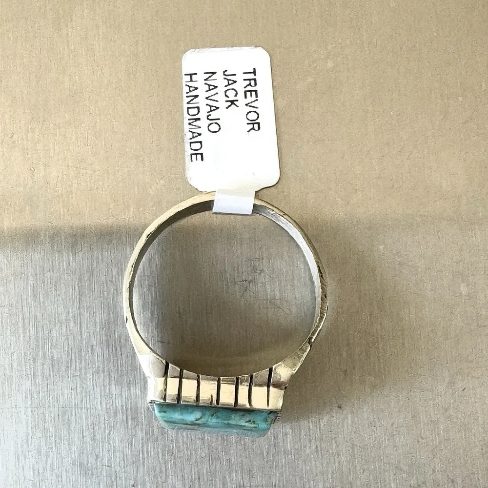 Navajo Turquoise Mens Ring Sz 13 Rectangle Signed Jack Sterling 14mm